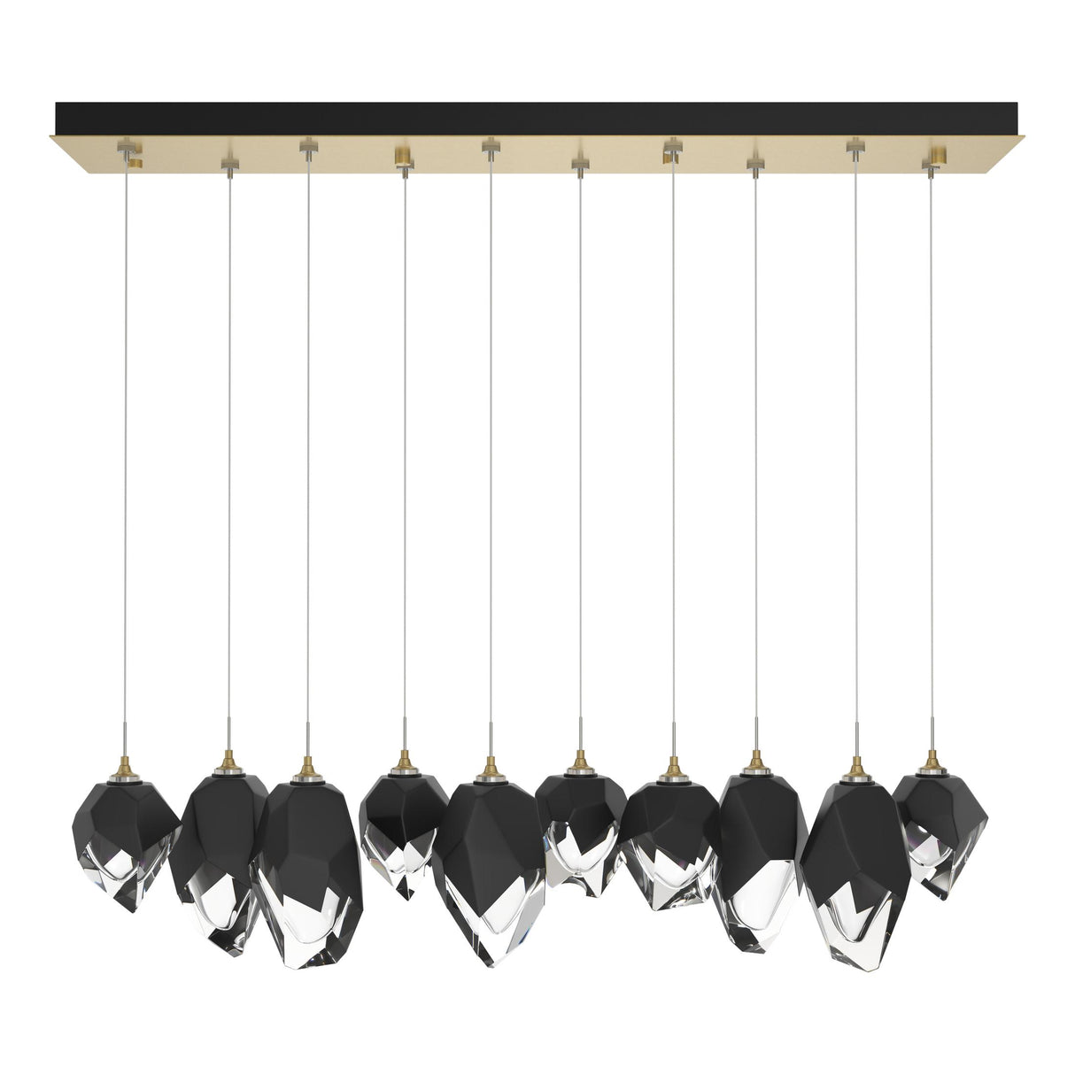 Hubbardton Forge 2023 Modern Brass Black Crystal (BP) Standard Chrysalis 10-Light Mixed Crystal Pendant