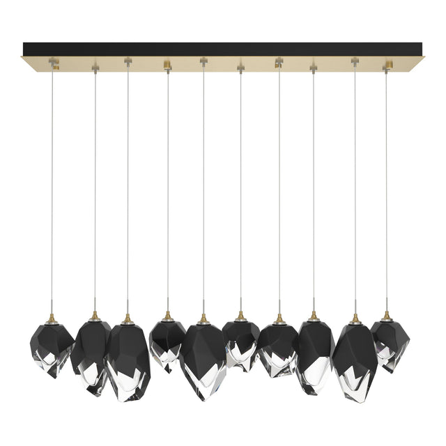Hubbardton Forge 2023 Modern Brass Black Crystal (BP) Standard Chrysalis 10-Light Mixed Crystal Pendant