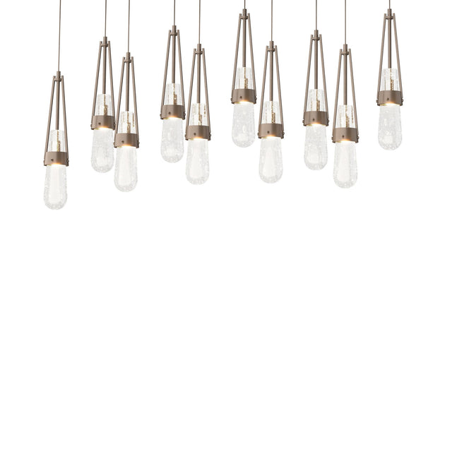 Hubbardton Forge 2022 Bronze Clear Bubble Glass (YG) Long Link 10-Light Blown Glass Pendant