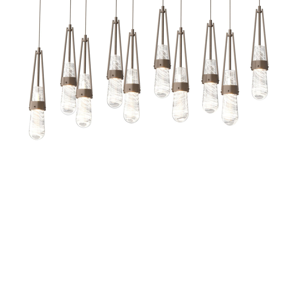 Hubbardton Forge 2022 Bronze Clear Glass with White Threading (YJ) Long Link 10-Light Blown Glass Pendant