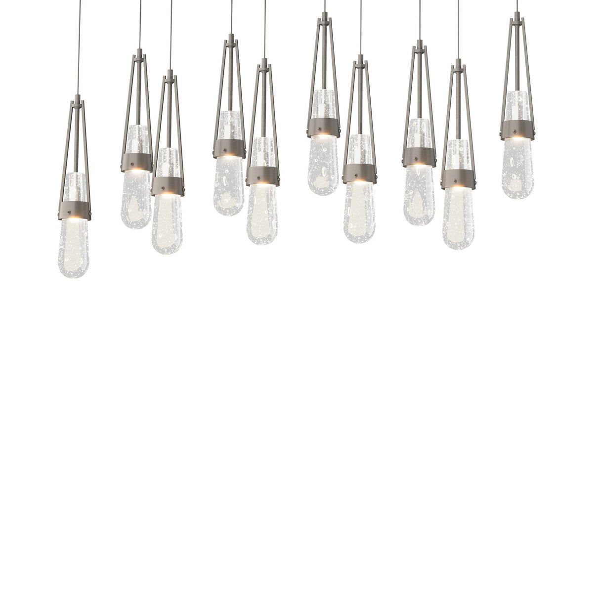 Hubbardton Forge 2022 Dark Smoke Clear Bubble Glass (YG) Long Link 10-Light Blown Glass Pendant