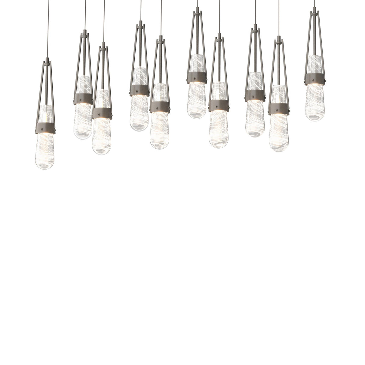 Hubbardton Forge 2022 Dark Smoke Clear Glass with White Threading (YJ) Long Link 10-Light Blown Glass Pendant