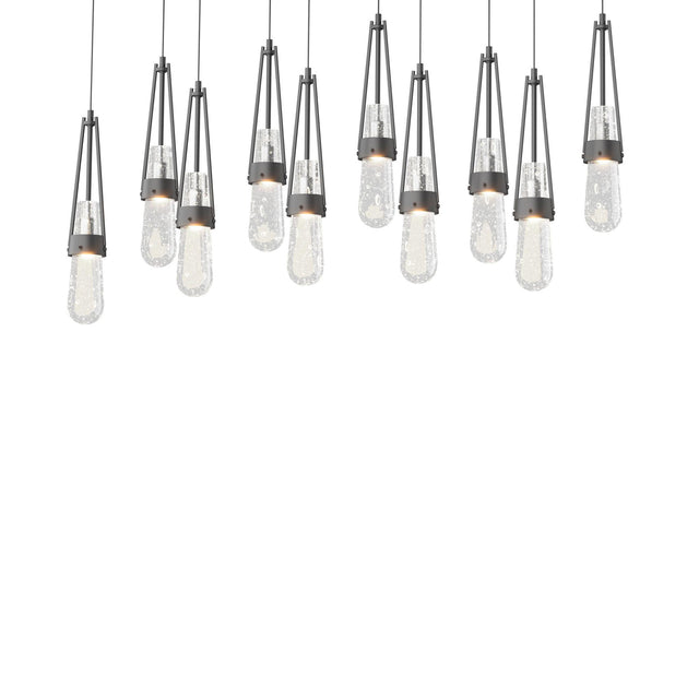 Hubbardton Forge 2022 Black Clear Bubble Glass (YG) Long Link 10-Light Blown Glass Pendant