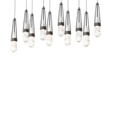 Hubbardton Forge 2022 Black Clear Glass with White Threading (YJ) Long Link 10-Light Blown Glass Pendant
