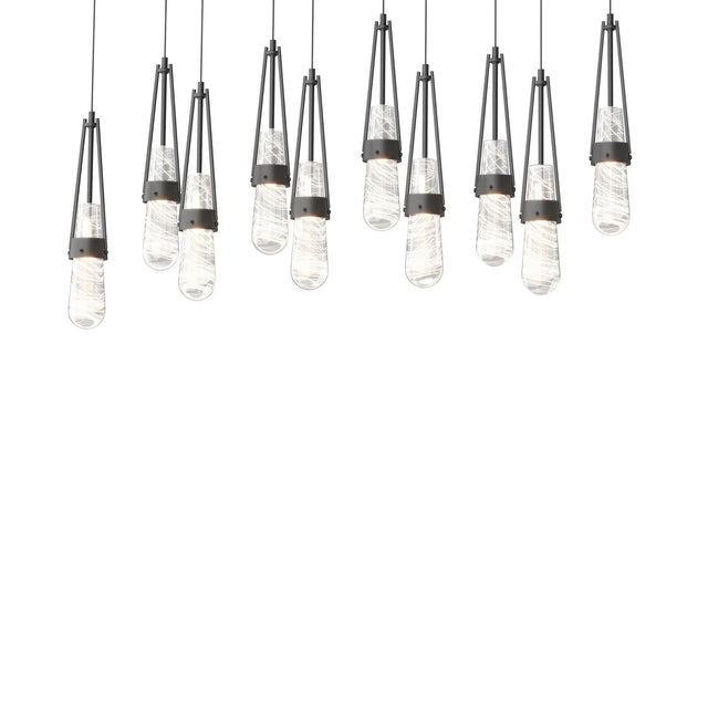 Hubbardton Forge 2022 Black Clear Glass with White Threading (YJ) Long Link 10-Light Blown Glass Pendant