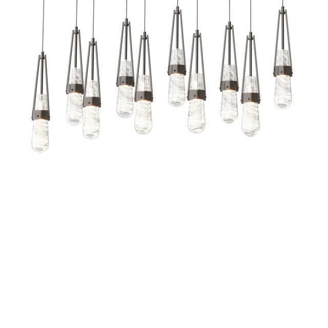 Hubbardton Forge 2022 Oil Rubbed Bronze Clear Glass with White Threading (YJ) Long Link 10-Light Blown Glass Pendant
