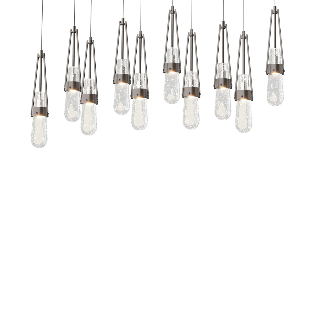 Hubbardton Forge 2022 Oil Rubbed Bronze Clear Bubble Glass (YG) Long Link 10-Light Blown Glass Pendant