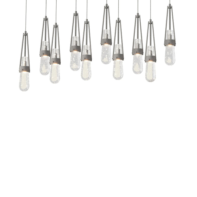 Hubbardton Forge 2022 Natural Iron Clear Bubble Glass (YG) Long Link 10-Light Blown Glass Pendant