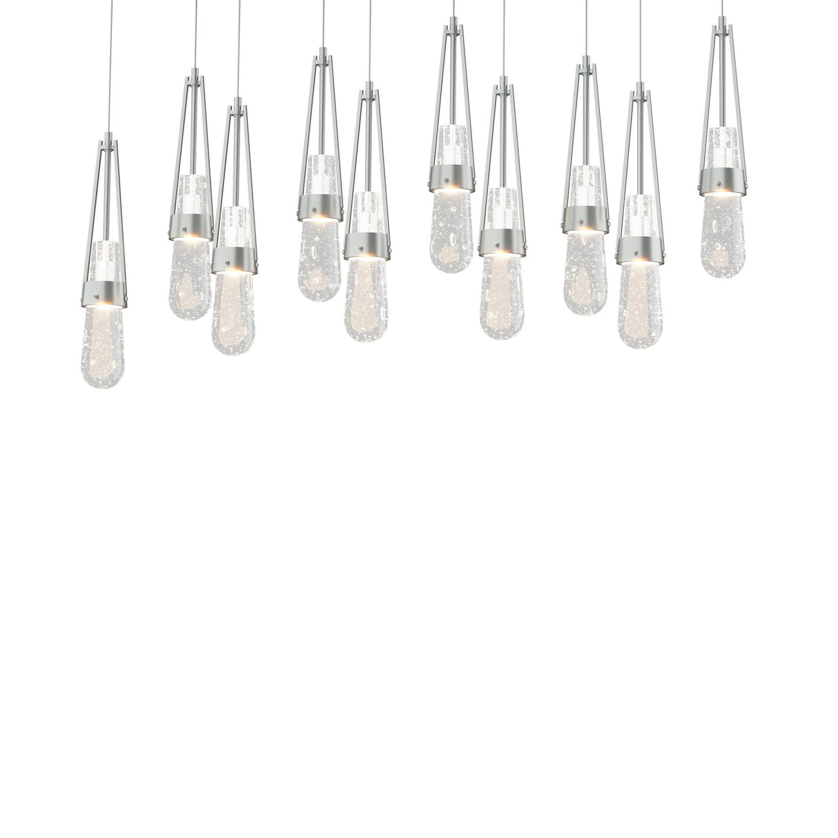 Hubbardton Forge 2022 Vintage Platinum Clear Bubble Glass (YG) Long Link 10-Light Blown Glass Pendant