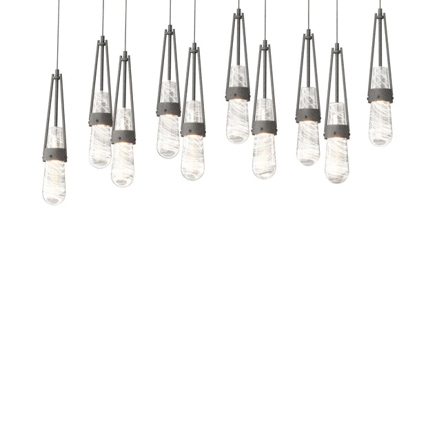 Hubbardton Forge 2022 Natural Iron Clear Glass with White Threading (YJ) Long Link 10-Light Blown Glass Pendant