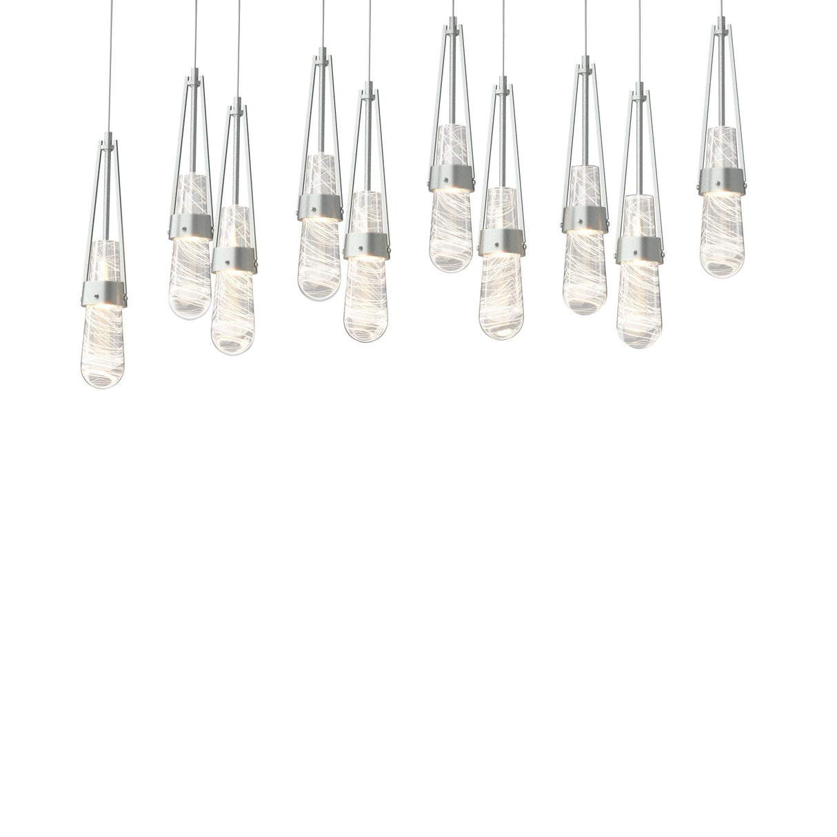 Hubbardton Forge 2022 Vintage Platinum Clear Glass with White Threading (YJ) Long Link 10-Light Blown Glass Pendant