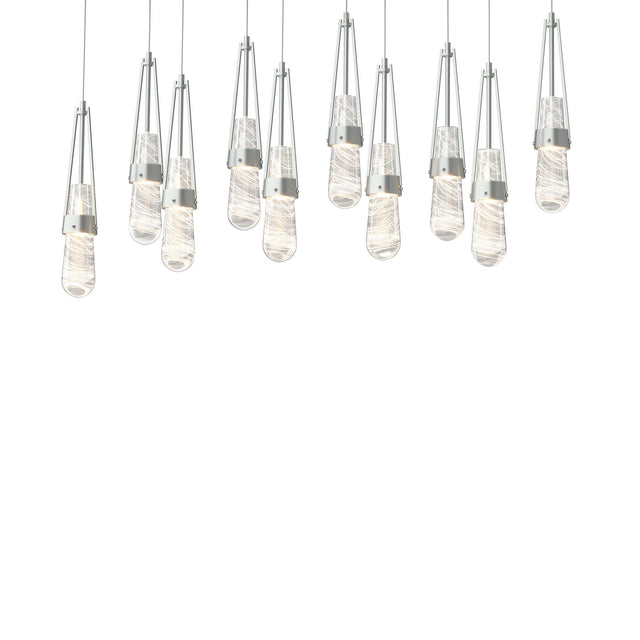 Hubbardton Forge 2022 Vintage Platinum Clear Glass with White Threading (YJ) Long Link 10-Light Blown Glass Pendant