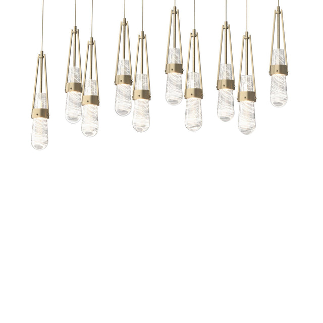 Hubbardton Forge 2022 Soft Gold Clear Glass with White Threading (YJ) Long Link 10-Light Blown Glass Pendant