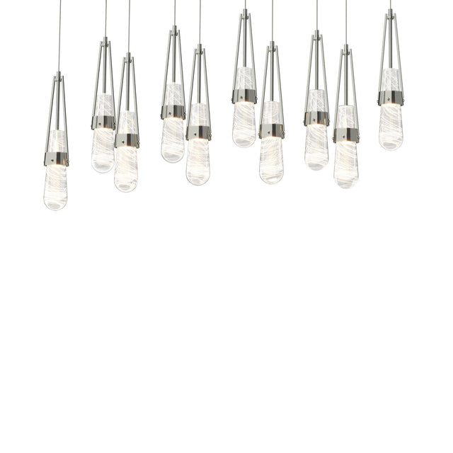 Hubbardton Forge 2022 Sterling Clear Glass with White Threading (YJ) Long Link 10-Light Blown Glass Pendant