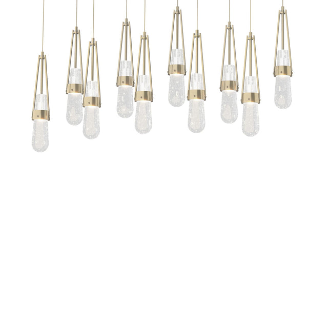 Hubbardton Forge 2022 Modern Brass Clear Bubble Glass (YG) Long Link 10-Light Blown Glass Pendant