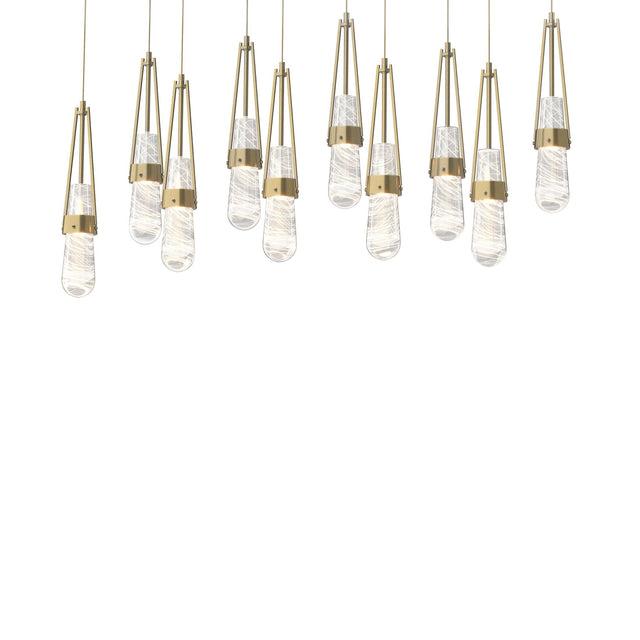 Hubbardton Forge 2022 Modern Brass Clear Glass with White Threading (YJ) Long Link 10-Light Blown Glass Pendant