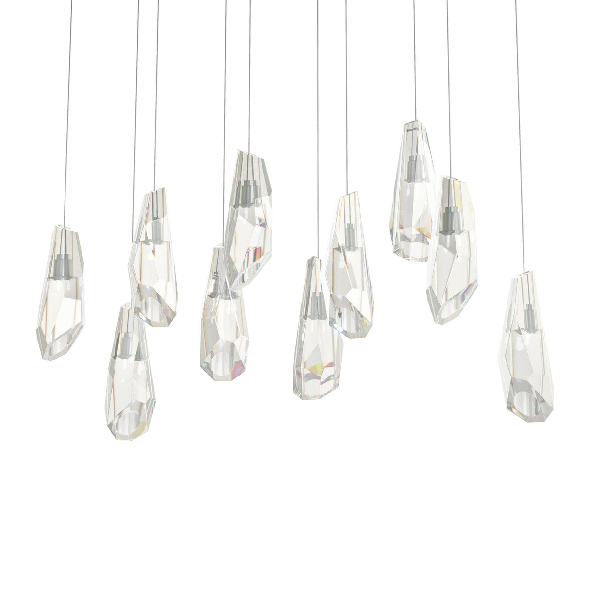 Hubbardton Forge 2022 Vintage Platinum Crystal Long Luma 10-Light Large Crystal Pendant