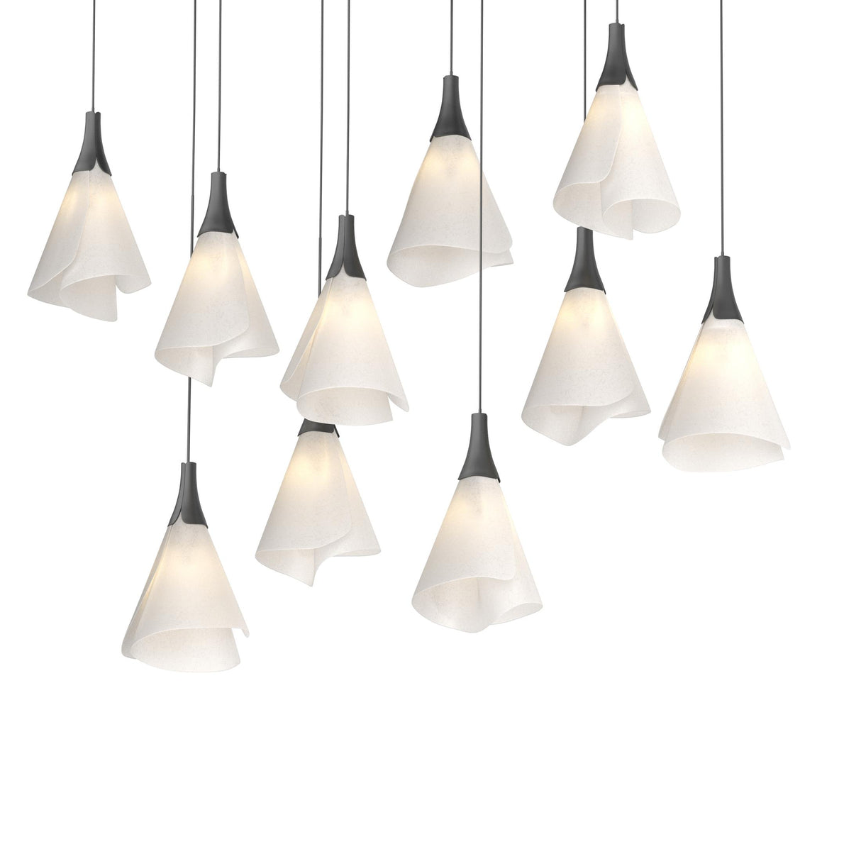 Hubbardton Forge 2022 Black Spun Frost (SH) Long Mobius 10-Light Pendant
