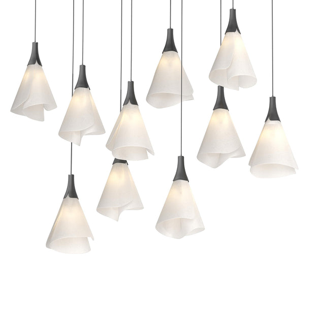 Hubbardton Forge 2022 Black Spun Frost (SH) Long Mobius 10-Light Pendant