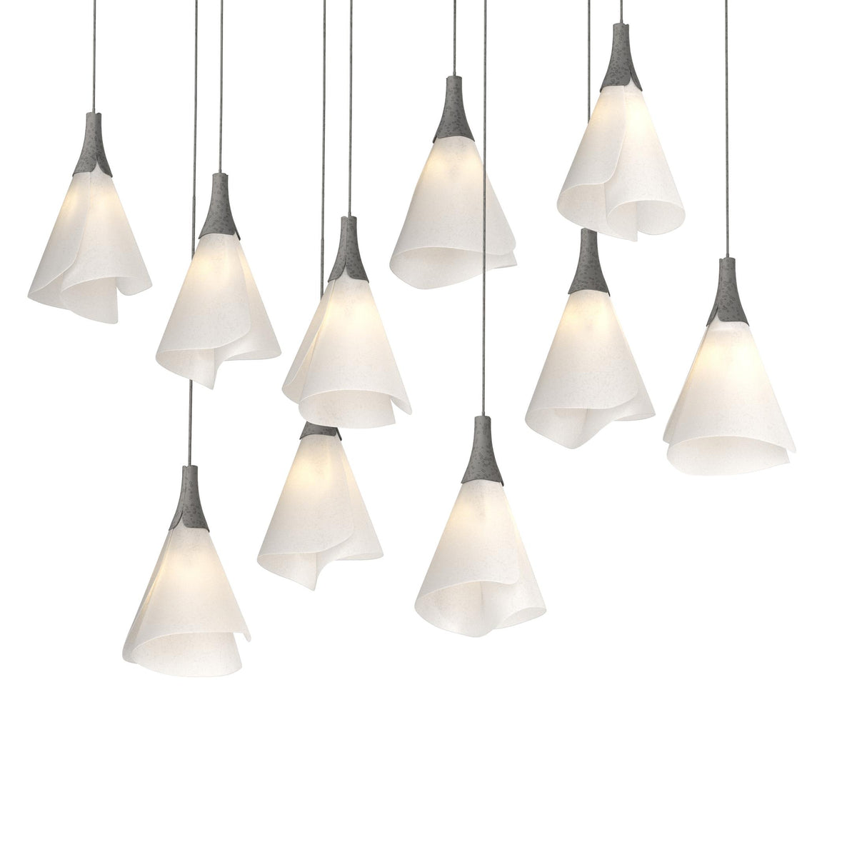 Hubbardton Forge 2022 Natural Iron Spun Frost (SH) Long Mobius 10-Light Pendant