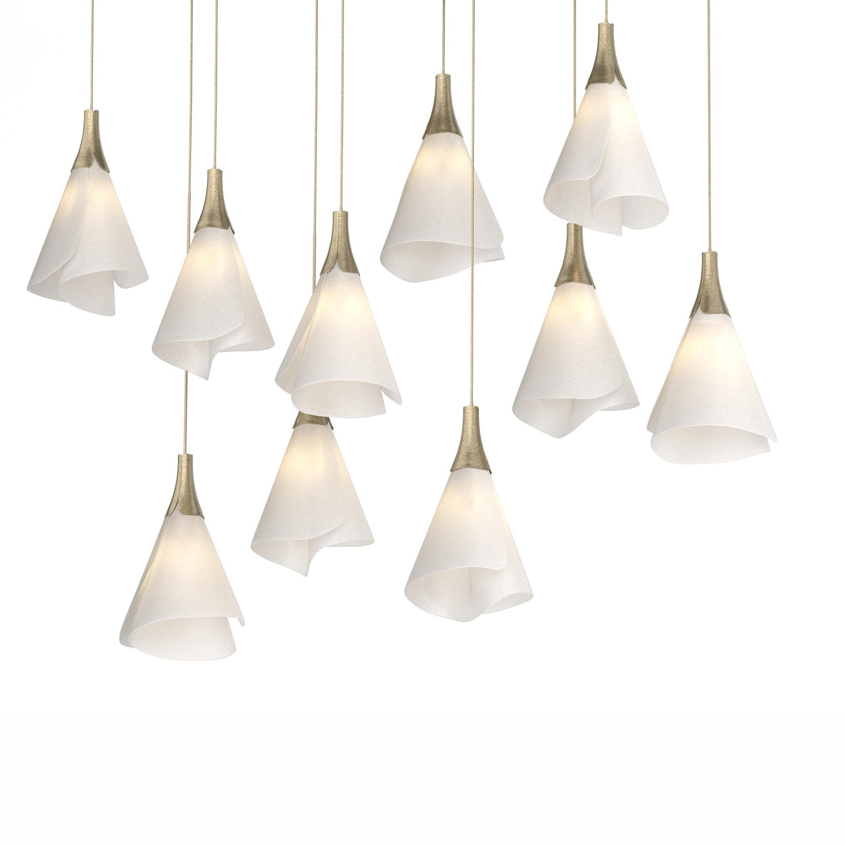 Hubbardton Forge 2022 Soft Gold Spun Frost (SH) Long Mobius 10-Light Pendant
