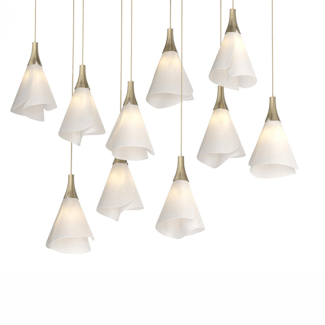 Hubbardton Forge 2022 Soft Gold Spun Frost (SH) Long Mobius 10-Light Pendant