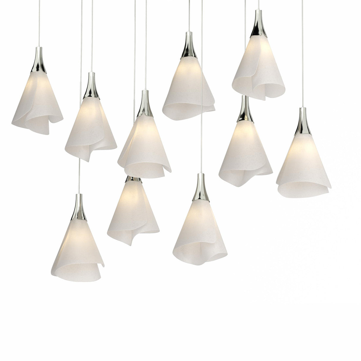 Hubbardton Forge 2022 Sterling Spun Frost (SH) Long Mobius 10-Light Pendant