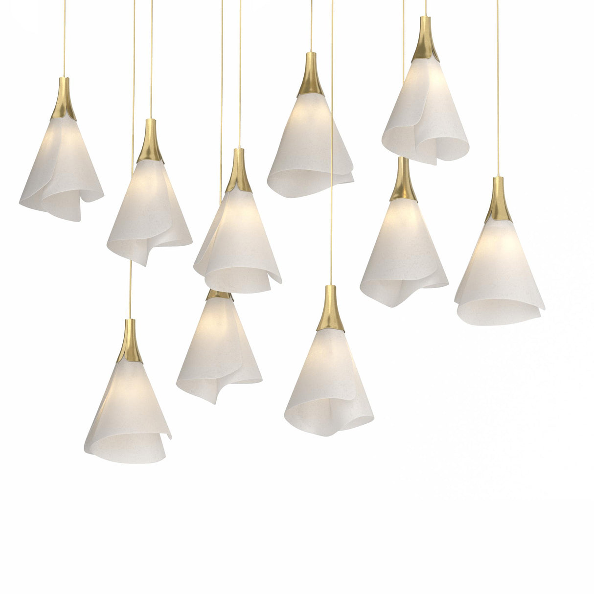 Hubbardton Forge 2022 Modern Brass Spun Frost (SH) Long Mobius 10-Light Pendant