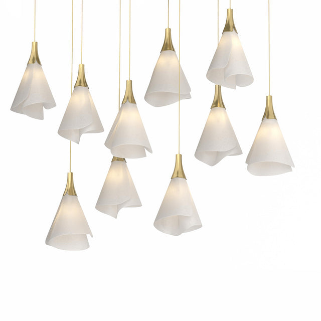 Hubbardton Forge 2022 Modern Brass Spun Frost (SH) Long Mobius 10-Light Pendant