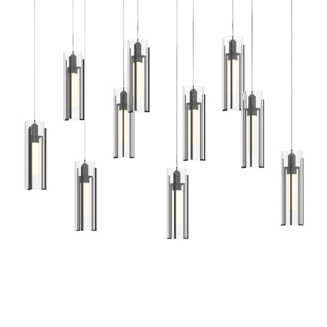 Hubbardton Forge 2022 Black Clear Glass (ZM) Long Exos Glass 10-Light Pendant