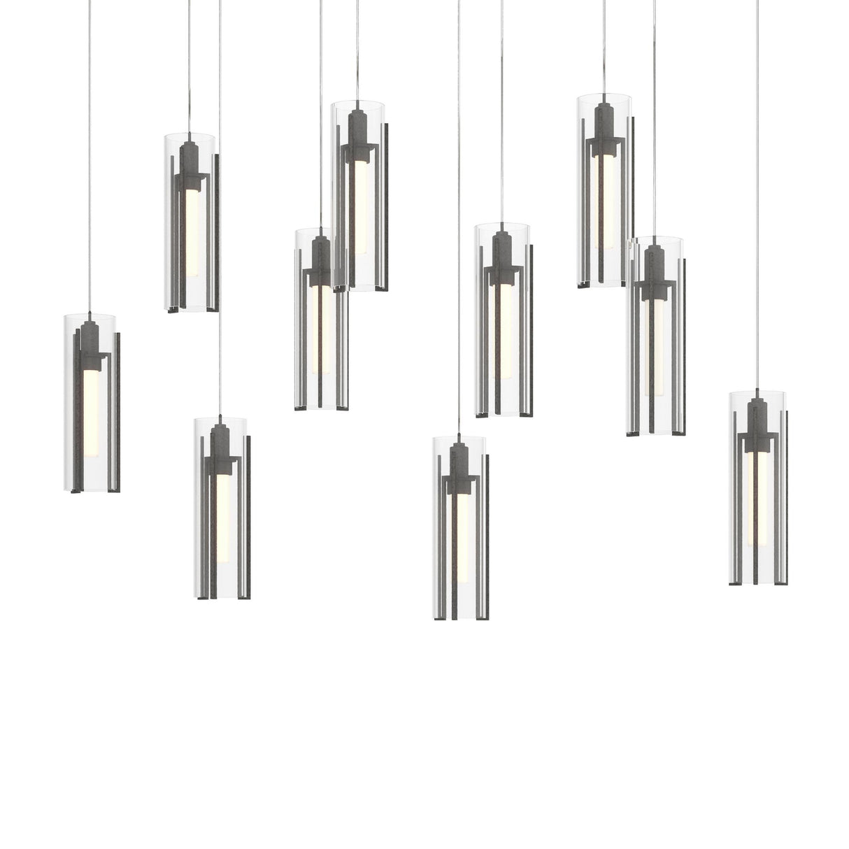 Hubbardton Forge 2022 Natural Iron Clear Glass (ZM) Long Exos Glass 10-Light Pendant