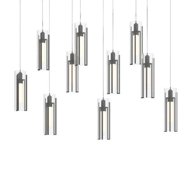 Hubbardton Forge 2022 Natural Iron Clear Glass (ZM) Long Exos Glass 10-Light Pendant