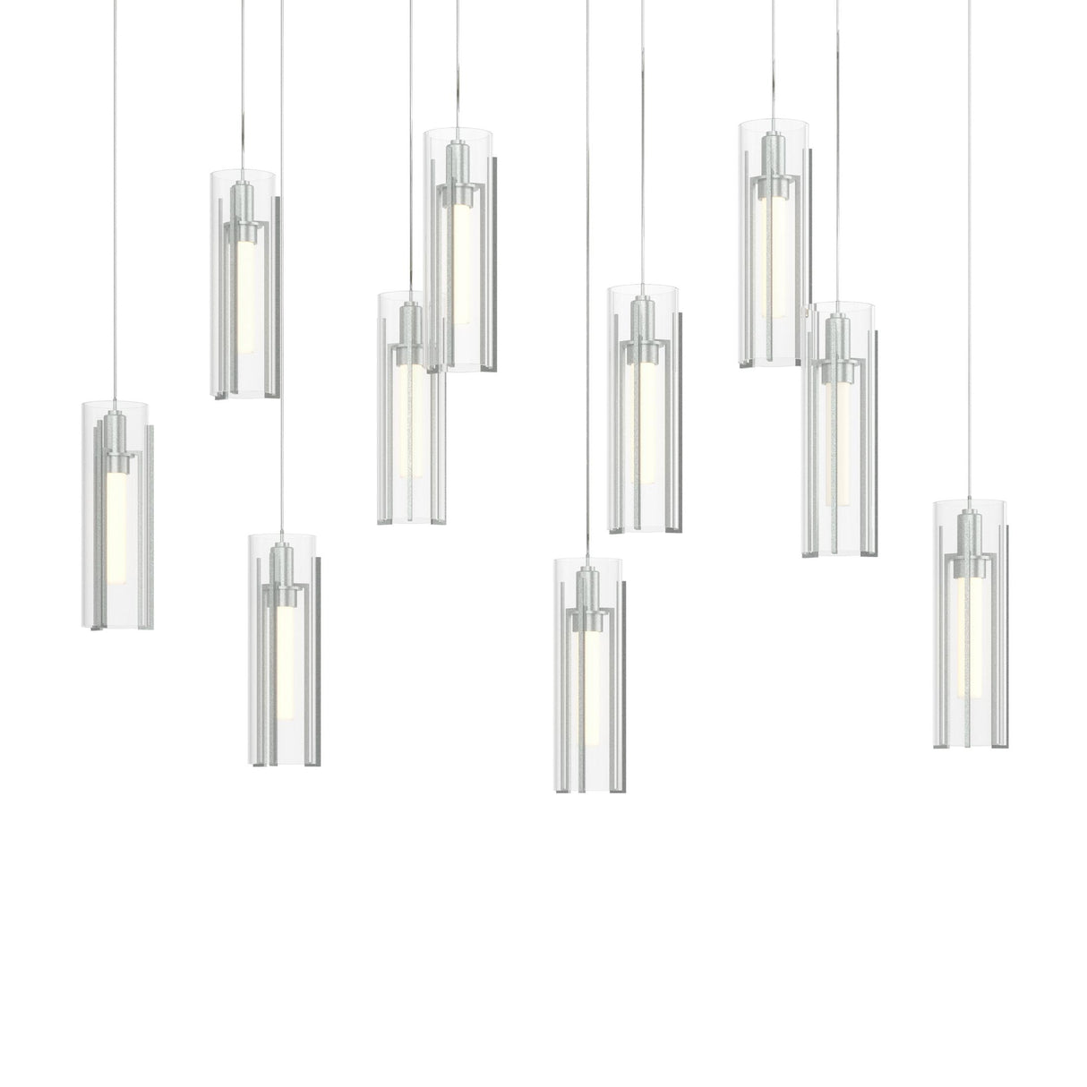 Hubbardton Forge 2022 Vintage Platinum Clear Glass (ZM) Long Exos Glass 10-Light Pendant