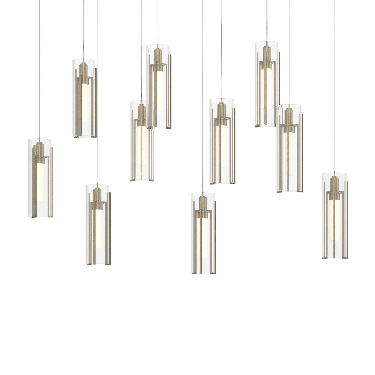 Hubbardton Forge 2022 Soft Gold Clear Glass (ZM) Long Exos Glass 10-Light Pendant