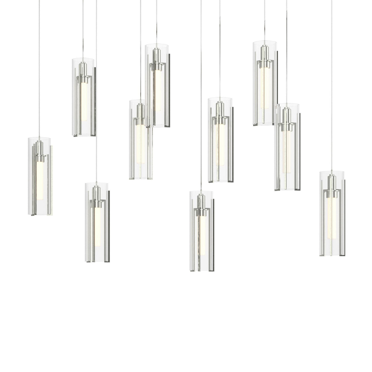 Hubbardton Forge 2022 Sterling Clear Glass (ZM) Long Exos Glass 10-Light Pendant