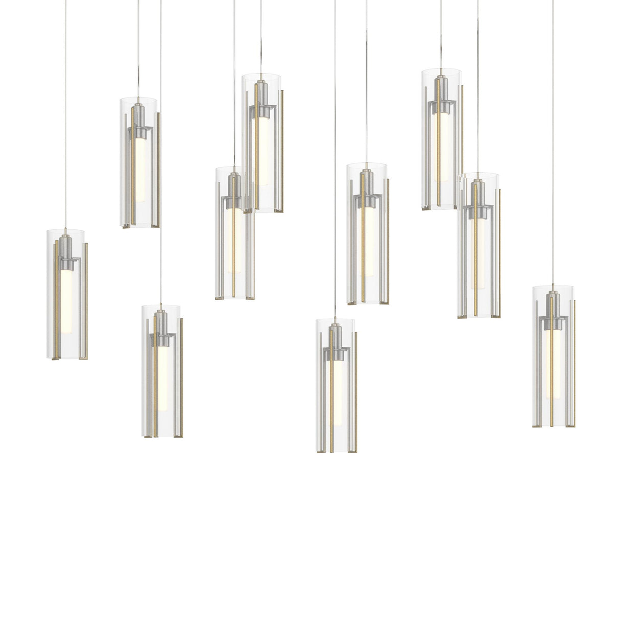 Hubbardton Forge 2022 Modern Brass Clear Glass (ZM) Long Exos Glass 10-Light Pendant