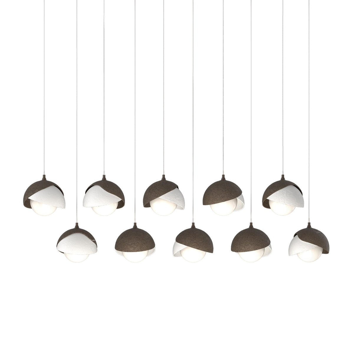Hubbardton Forge 2022 Bronze White Opal Glass (GG) Long Brooklyn 10-Light Double Shade Pendant