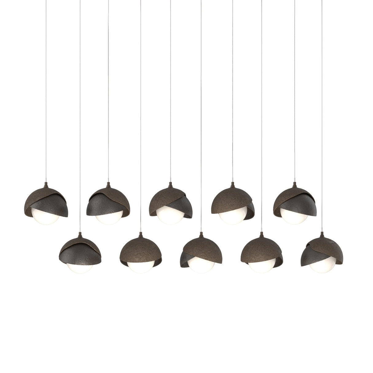 Hubbardton Forge 2022 Bronze Oil Rubbed Bronze Opal Glass (GG) Long Brooklyn 10-Light Double Shade Pendant