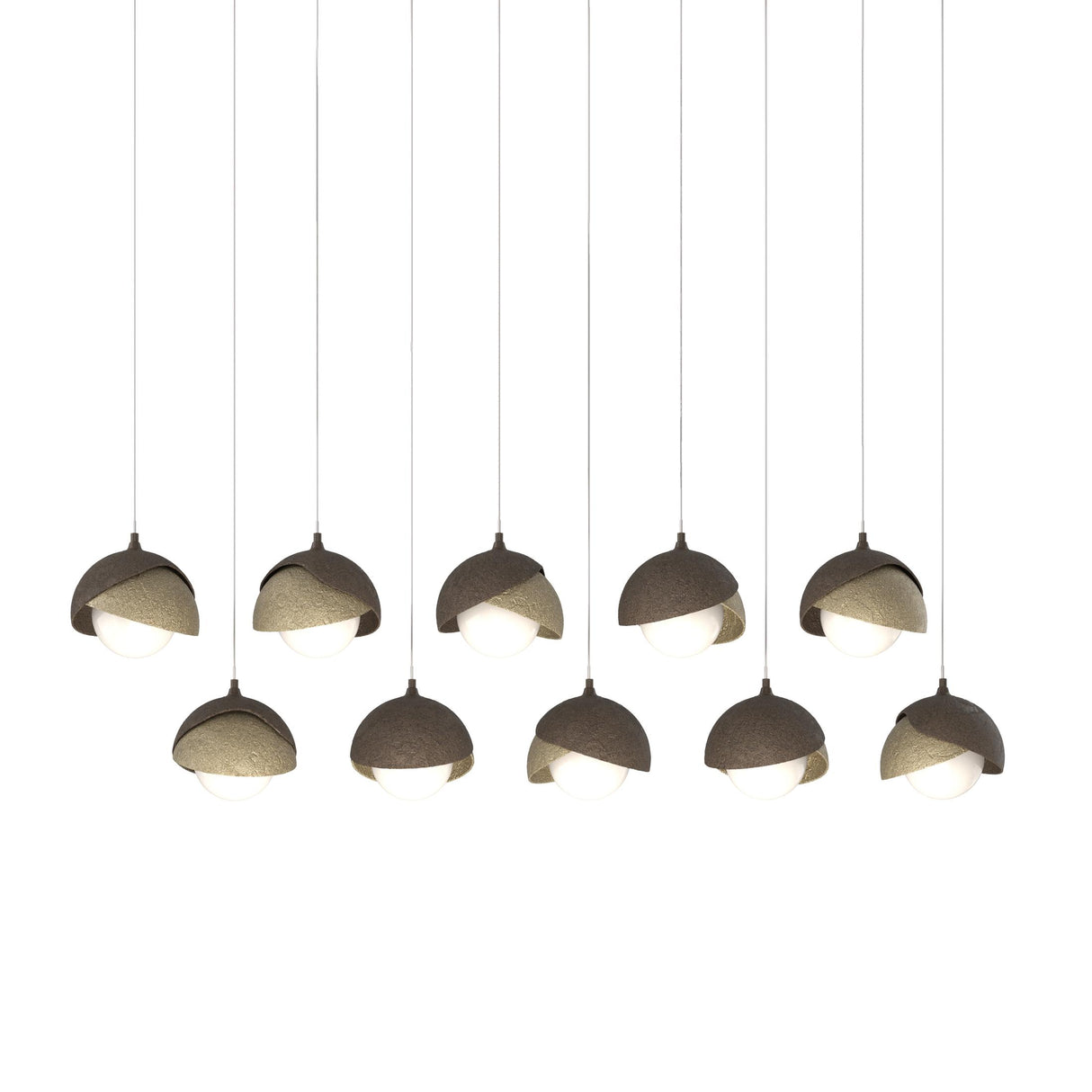 Hubbardton Forge 2022 Bronze Soft Gold Opal Glass (GG) Long Brooklyn 10-Light Double Shade Pendant