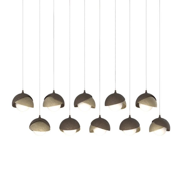 Hubbardton Forge 2022 Bronze Soft Gold Opal Glass (GG) Long Brooklyn 10-Light Double Shade Pendant