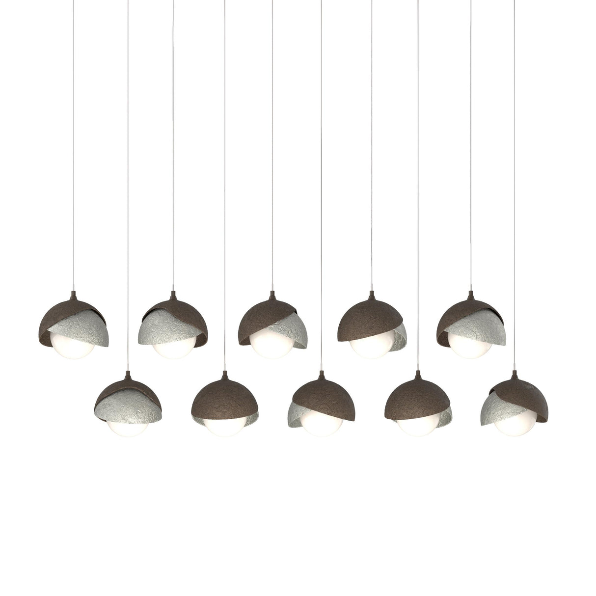 Hubbardton Forge 2022 Bronze Sterling Opal Glass (GG) Long Brooklyn 10-Light Double Shade Pendant