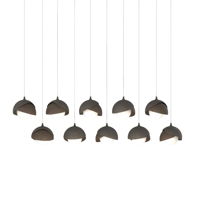 Hubbardton Forge 2022 Dark Smoke Bronze Opal Glass (GG) Long Brooklyn 10-Light Double Shade Pendant
