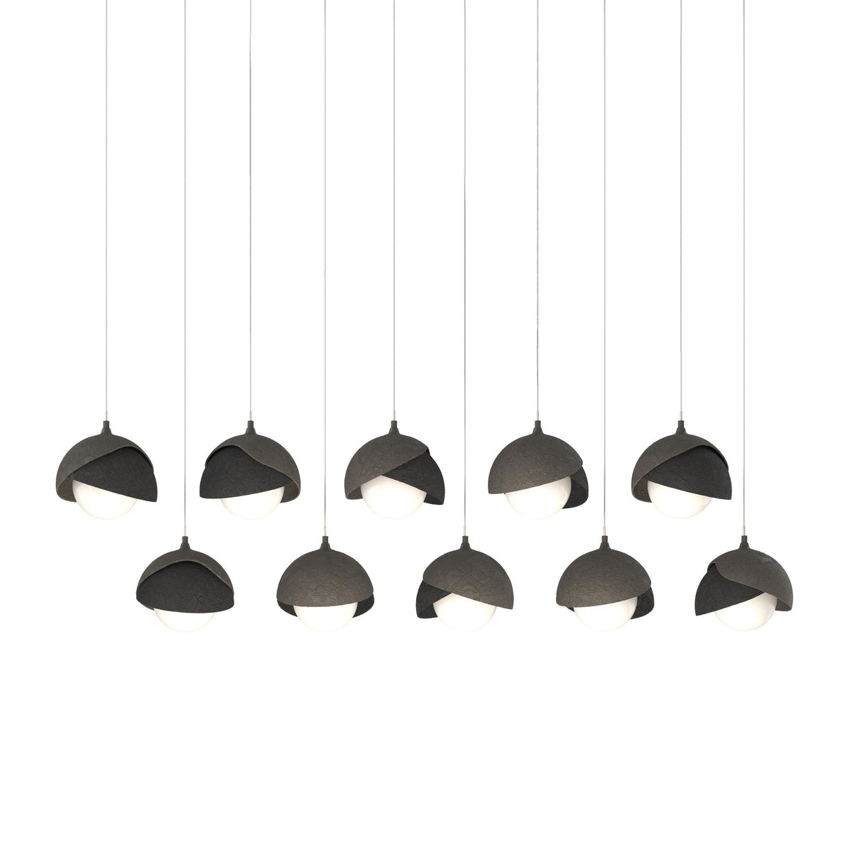 Hubbardton Forge 2022 Dark Smoke Black Opal Glass (GG) Long Brooklyn 10-Light Double Shade Pendant
