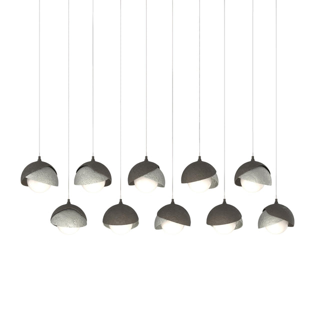 Hubbardton Forge 2022 Dark Smoke Sterling Opal Glass (GG) Long Brooklyn 10-Light Double Shade Pendant