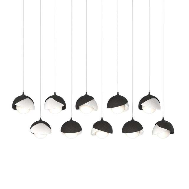 Hubbardton Forge 2022 Black White Opal Glass (GG) Long Brooklyn 10-Light Double Shade Pendant