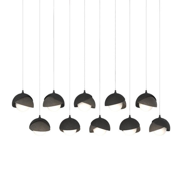 Hubbardton Forge 2022 Black Dark Smoke Opal Glass (GG) Long Brooklyn 10-Light Double Shade Pendant