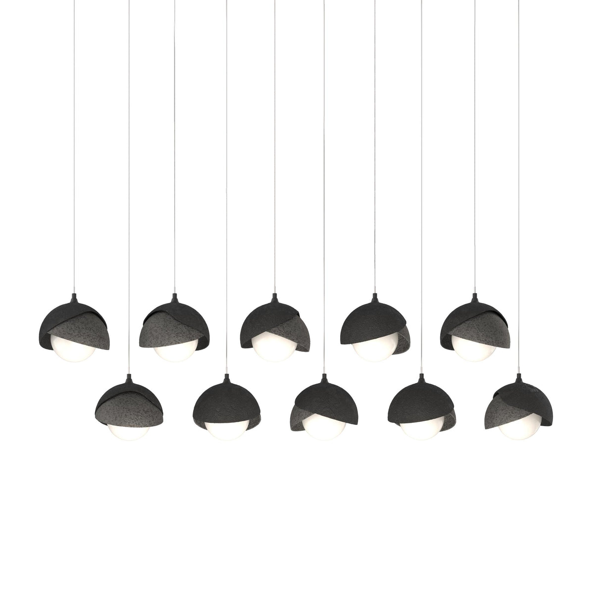 Hubbardton Forge 2022 Black Natural Iron Opal Glass (GG) Long Brooklyn 10-Light Double Shade Pendant