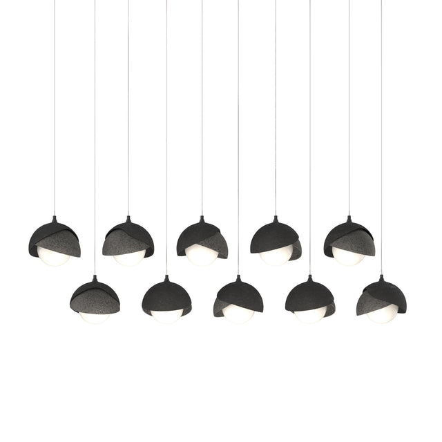 Hubbardton Forge 2022 Black Natural Iron Opal Glass (GG) Long Brooklyn 10-Light Double Shade Pendant