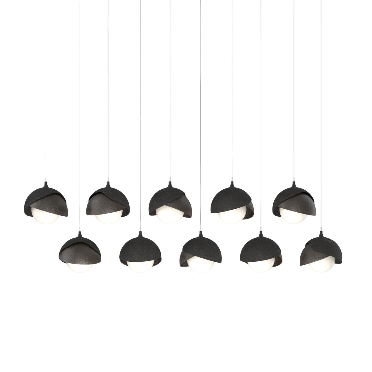 Hubbardton Forge 2022 Black Oil Rubbed Bronze Opal Glass (GG) Long Brooklyn 10-Light Double Shade Pendant