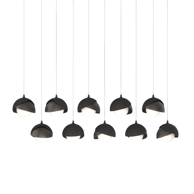 Hubbardton Forge 2022 Black Oil Rubbed Bronze Opal Glass (GG) Long Brooklyn 10-Light Double Shade Pendant